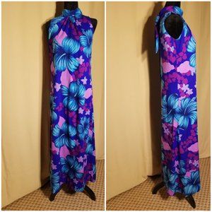 🌺ALOHA - Elegant Vintage POMARE Hawaii Maxi Dress 1970s Sleeveless Vibrant OOAK